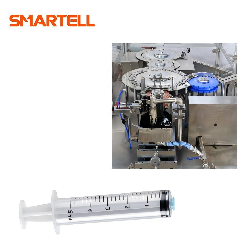 Machine d'impression automatique de barils de seringues avec trémie centrifuge et pulvérisation d'huile de silicone