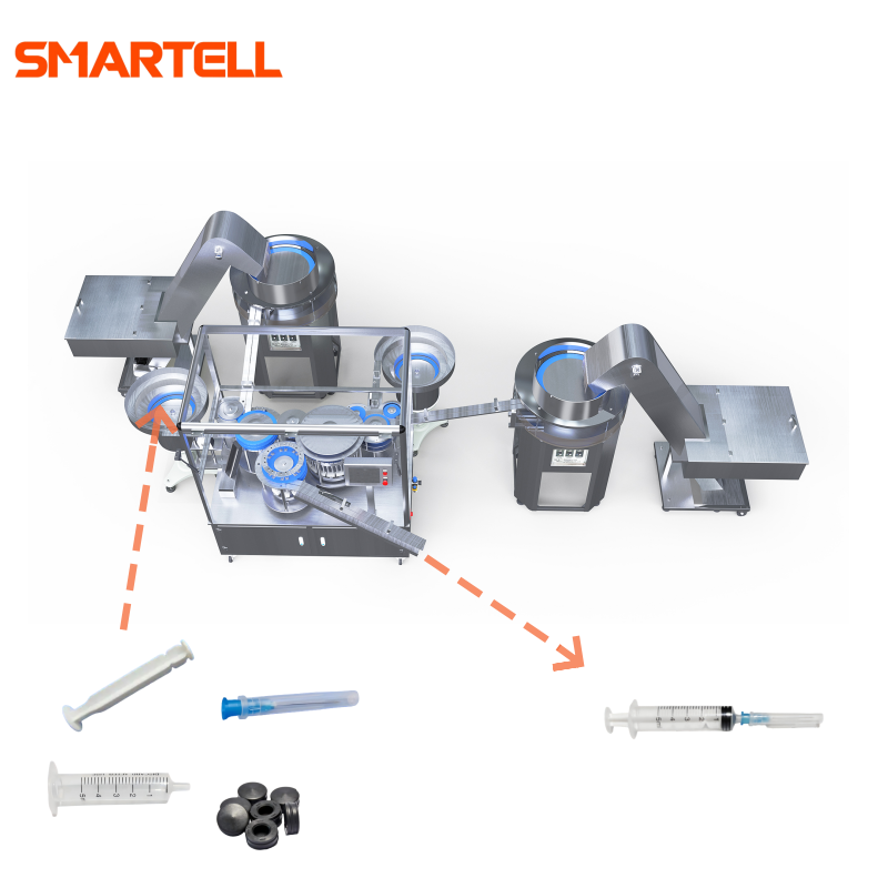 Machine d'assemblage de seringues SMT-3305, poids de 1500kg, équipement, baril + piston + joint + aiguille